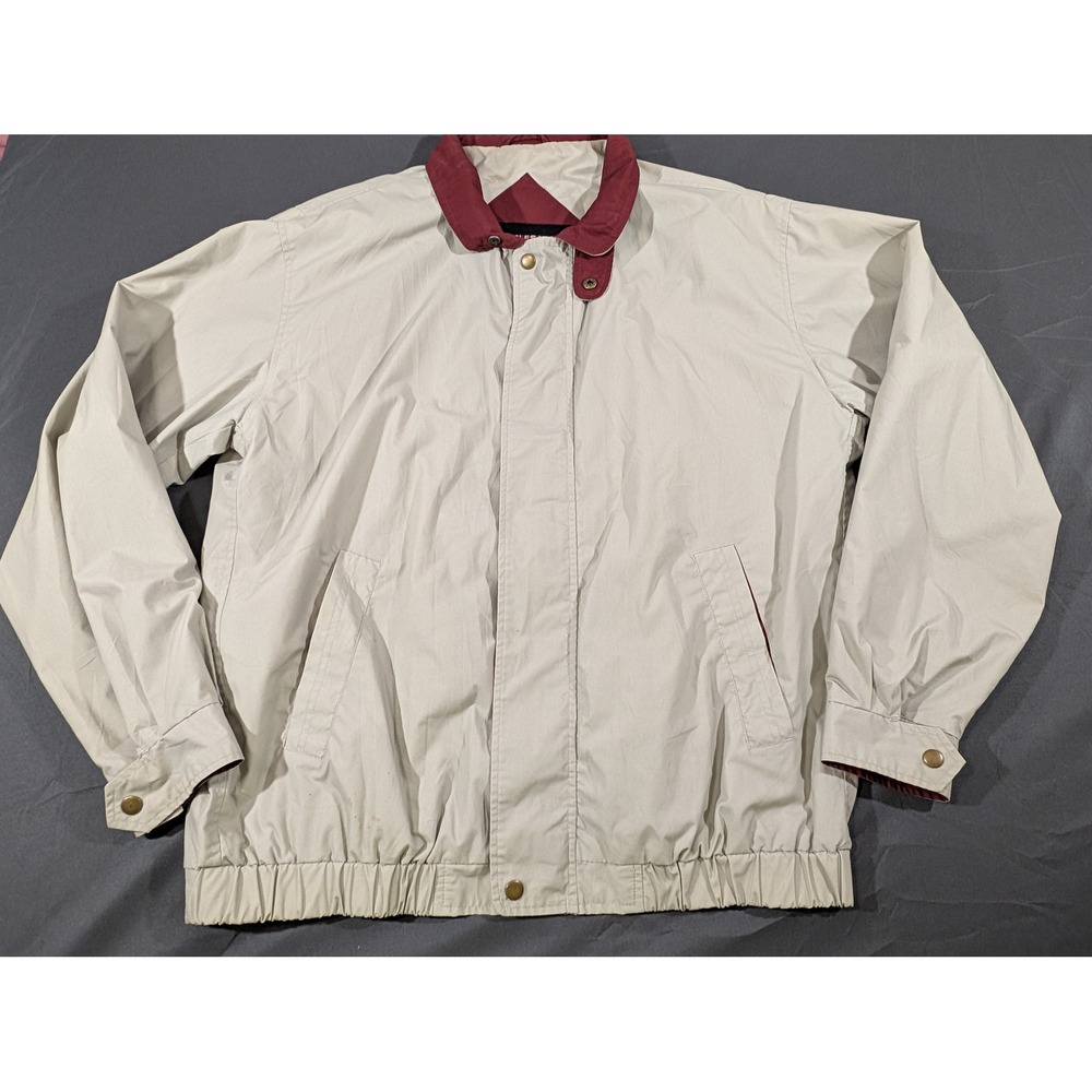 Charles Klein Mens Harrington Jacket XL Tan Burgundy Trim Full Zip Windbreaker